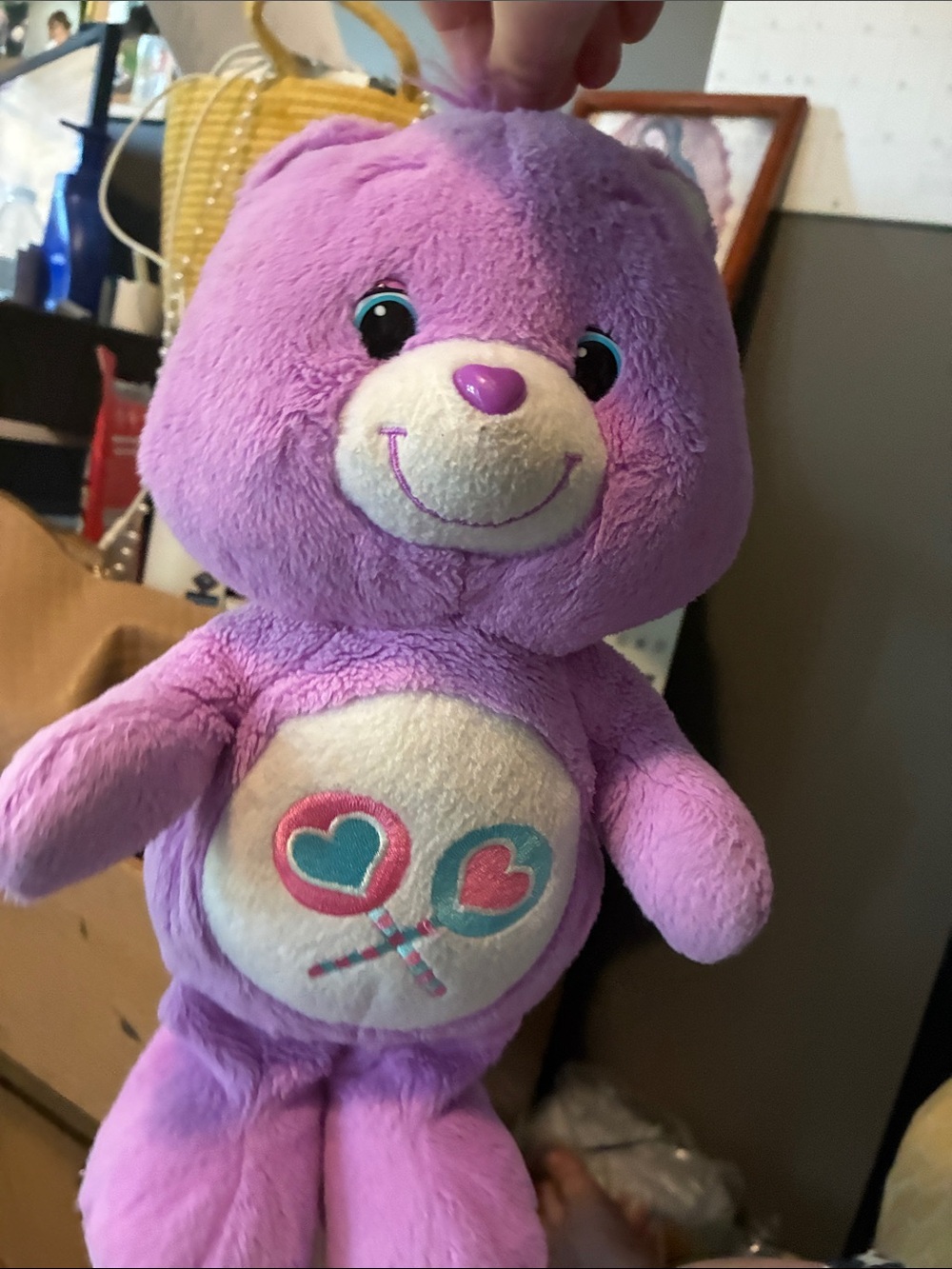 Purple Plush Bear Toy with Heart Lollipop Belly - Kids Toys
